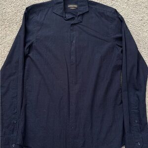 Zara Men's Dark Blue Casual Button Down Shirt